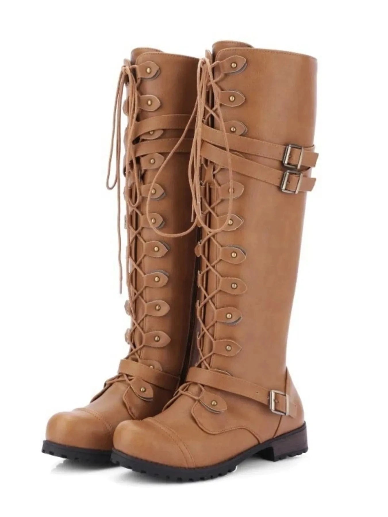 Lace-Up Boots with Buckle Straps Yellow / 35 The Nichole Collection