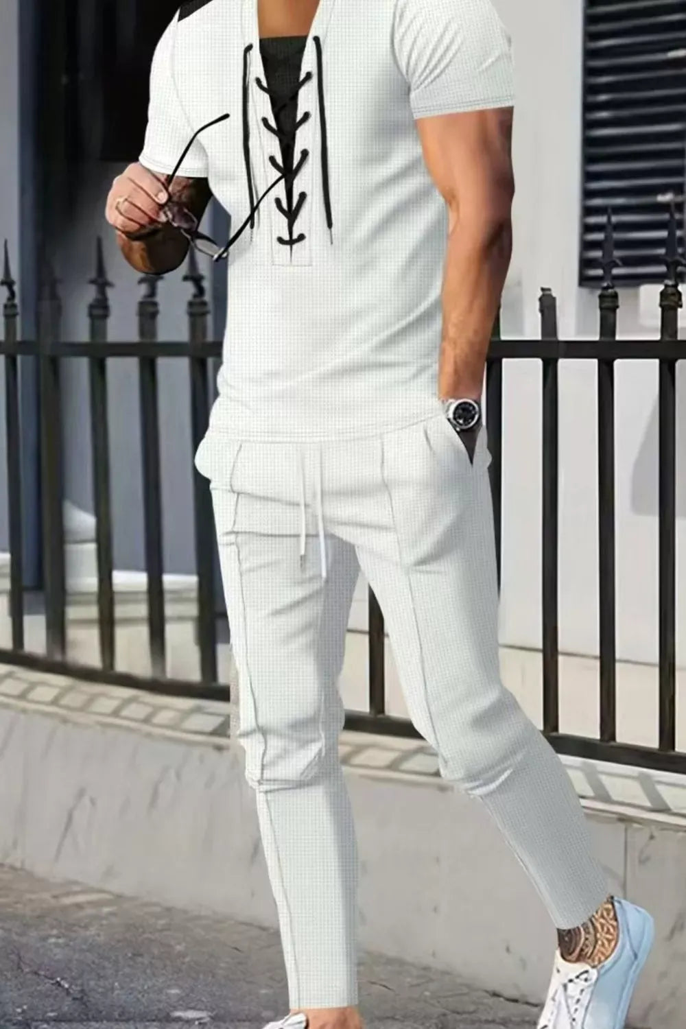 Lace-Up Front Top and Pants Casual Set | The Nichole Collection