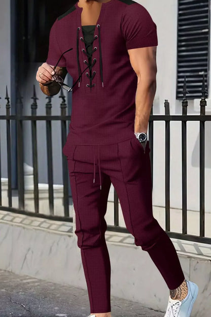 Lace-Up Front Top and Pants Casual Set | The Nichole Collection