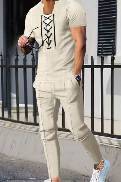 Lace-Up Front Top and Pants Casual Set | The Nichole Collection