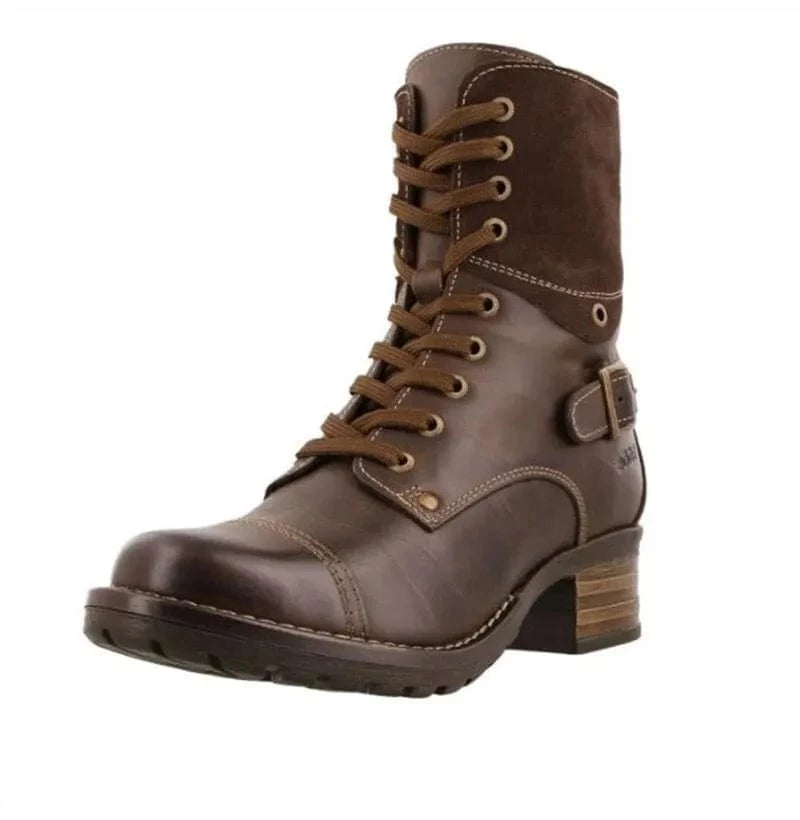 Lace-Up Leather Block Heel Boots The Nichole Collection