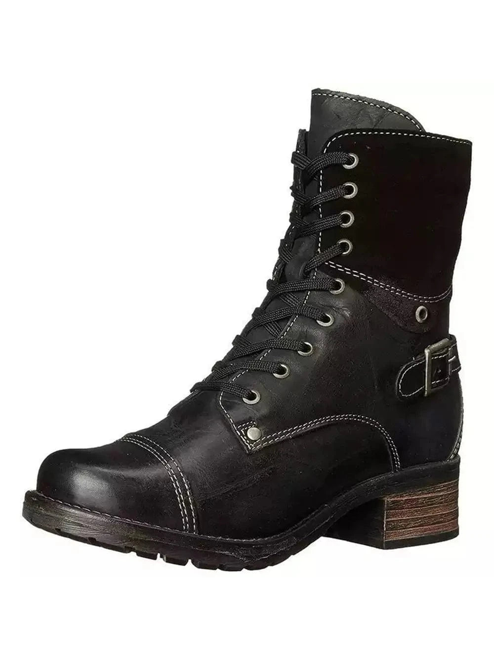 Lace-Up Leather Block Heel Boots The Nichole Collection