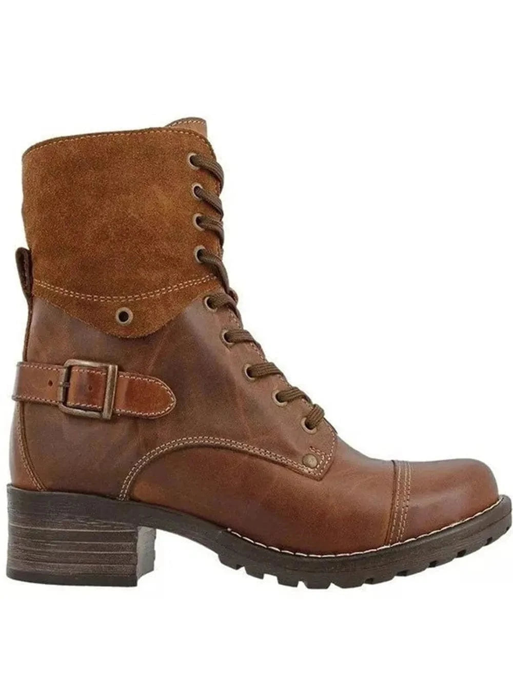 Lace-Up Leather Block Heel Boots Brown / 35(US4) The Nichole Collection