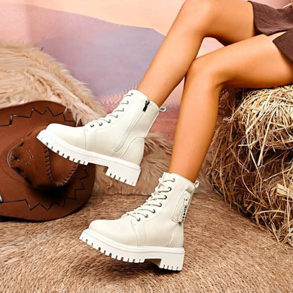 Lace-Up Platform Boots Ivory / 35 The Nichole Collection