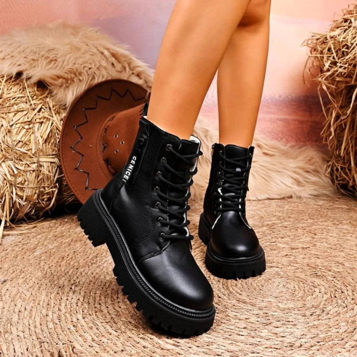 Lace-Up Platform Boots Black / 35 The Nichole Collection