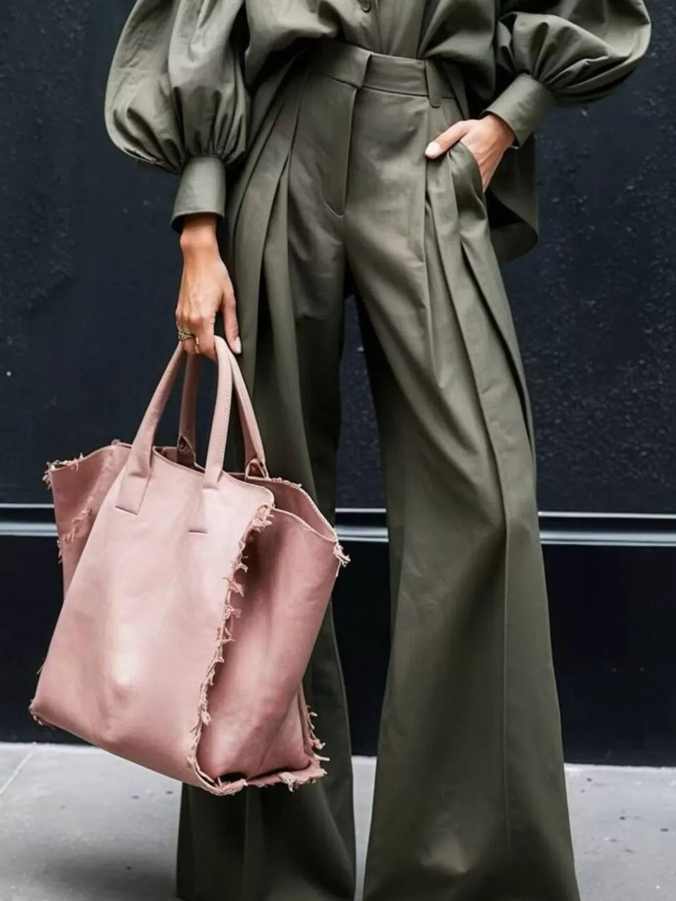 Lantern Sleeve Shirt and Wide Leg Pants Set Women's Sets The Nichole Collection