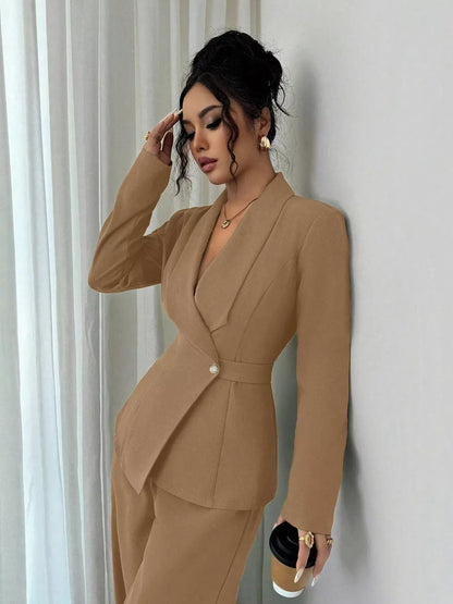 Lapel Collar Blazer & Wide Leg Pants Set Women's Sets The Nichole Collection