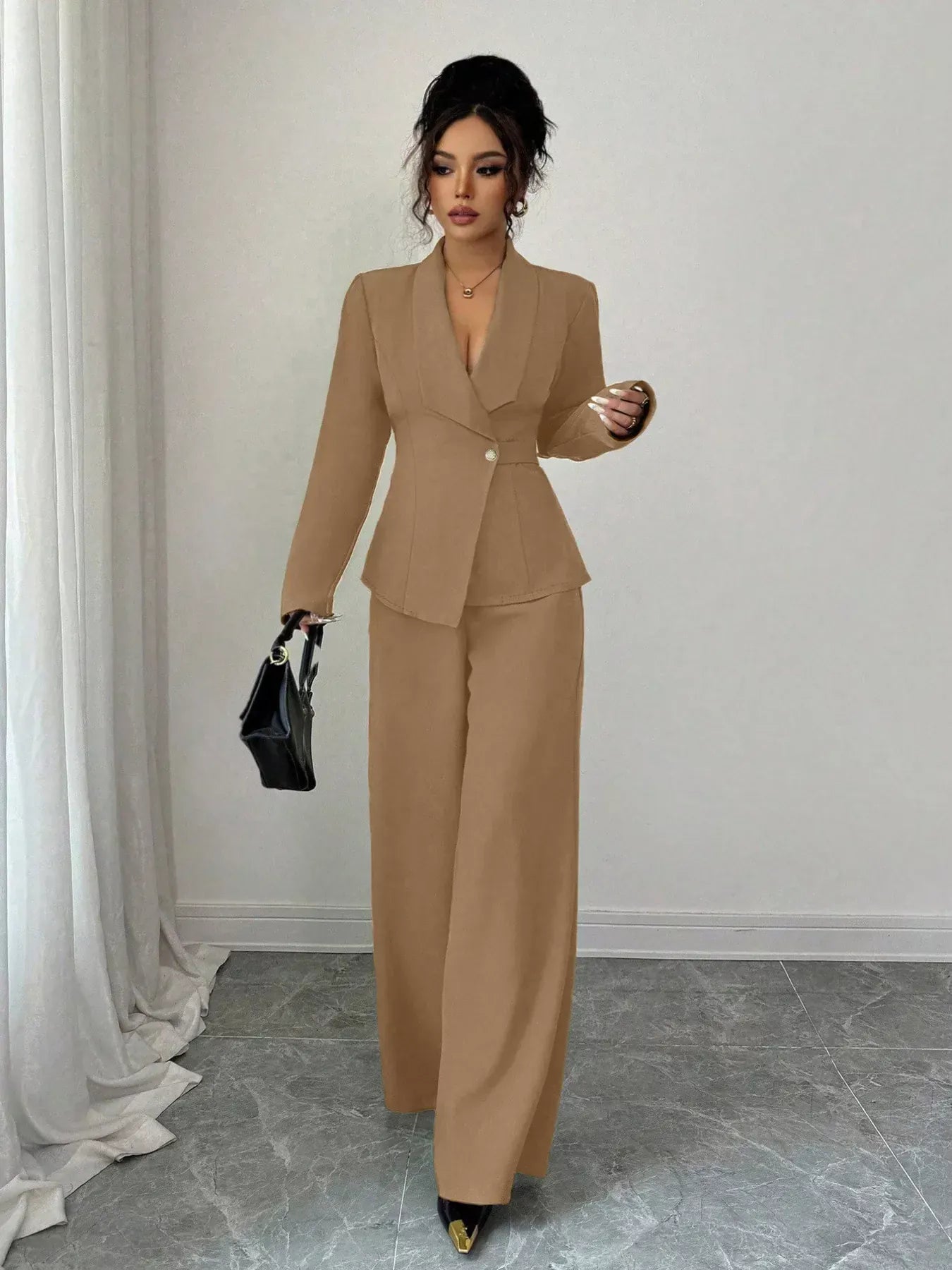 Lapel Collar Blazer & Wide Leg Pants Set Women's Sets The Nichole Collection