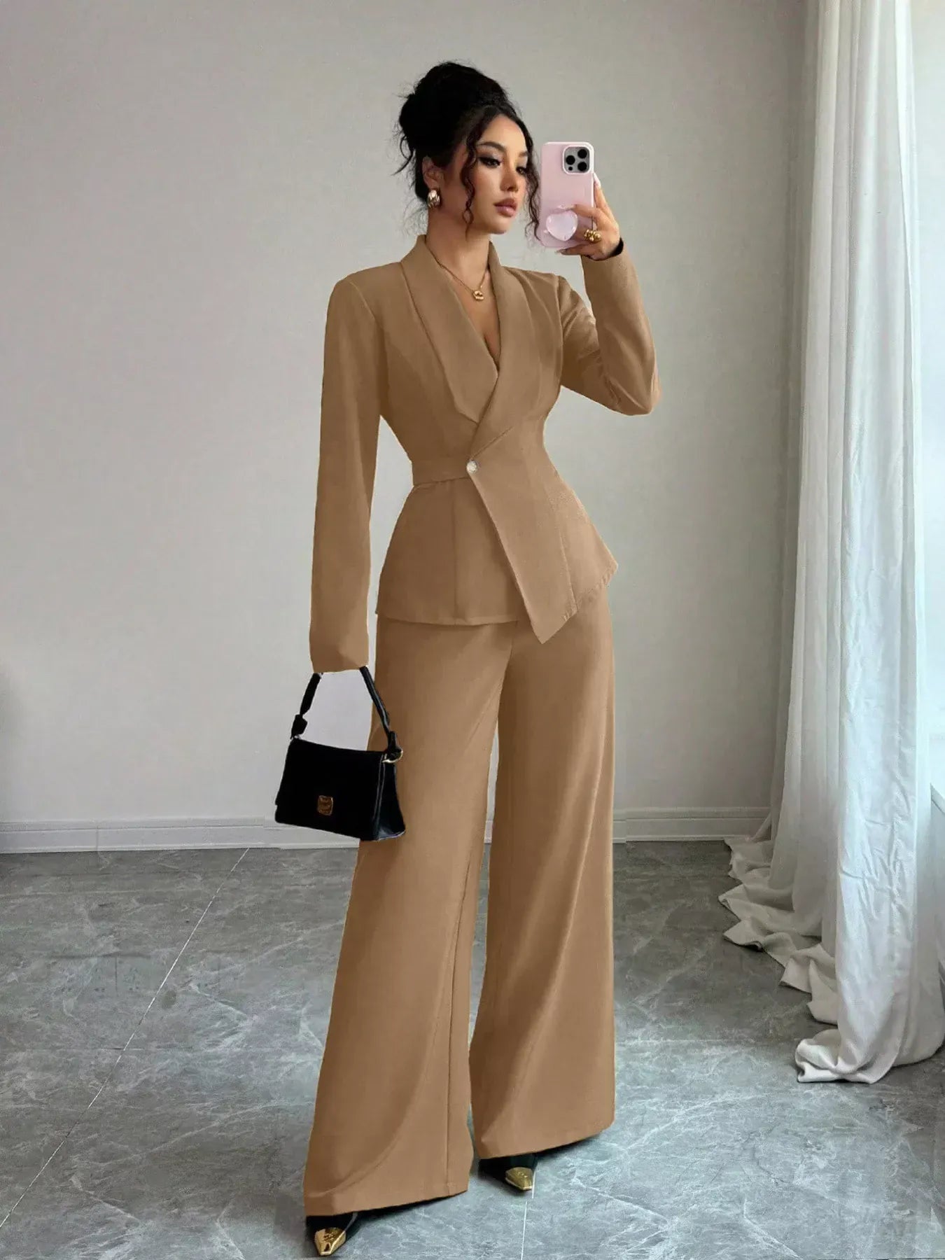 Lapel Collar Blazer & Wide Leg Pants Set Women's Sets The Nichole Collection