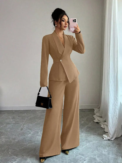 Lapel Collar Blazer & Wide Leg Pants Set Women's Sets The Nichole Collection