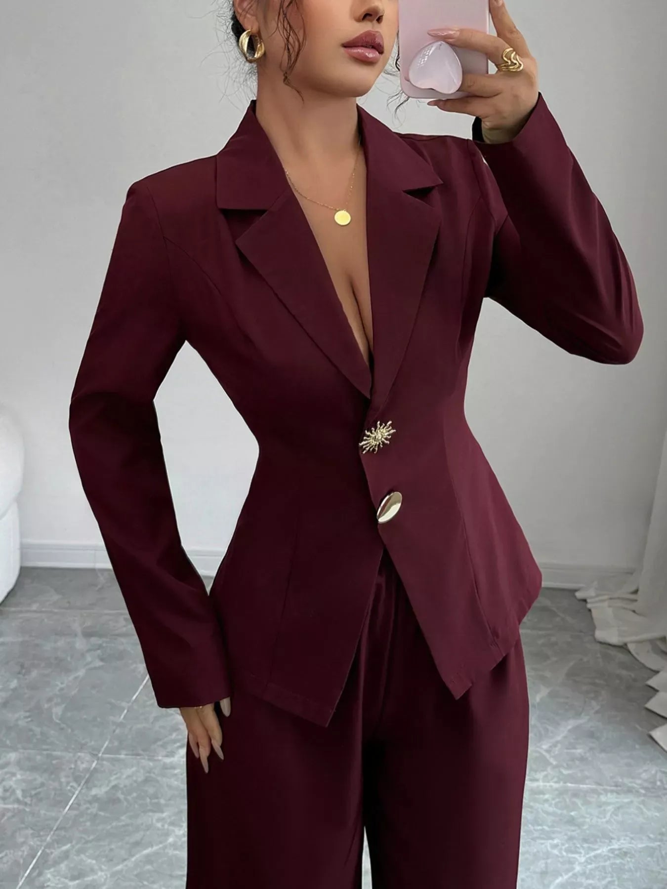 Lapel Collar Blazer & Wide Leg Pants Set Women's Sets The Nichole Collection