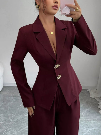 Lapel Collar Blazer & Wide Leg Pants Set Women's Sets The Nichole Collection