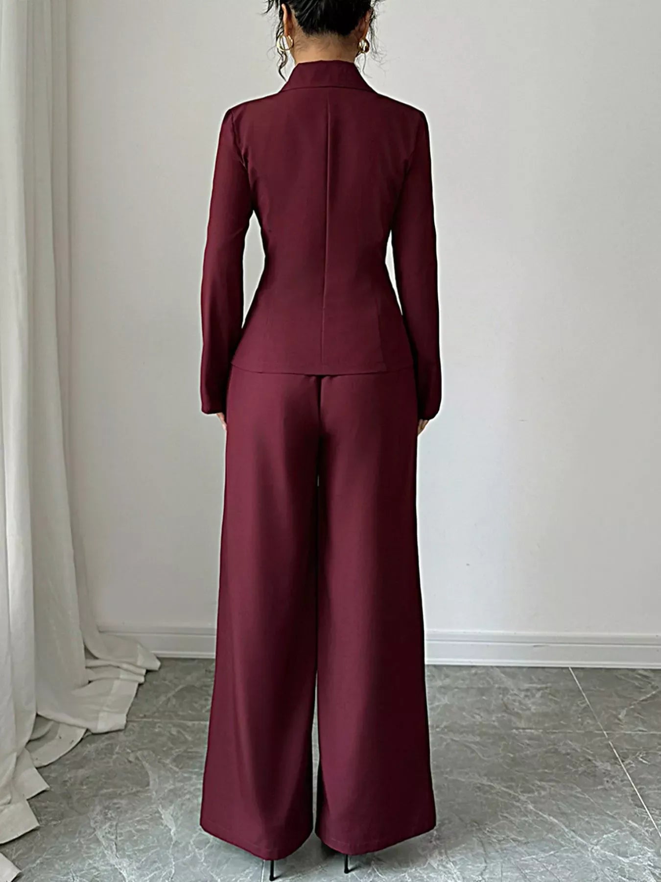Lapel Collar Blazer & Wide Leg Pants Set Women's Sets The Nichole Collection