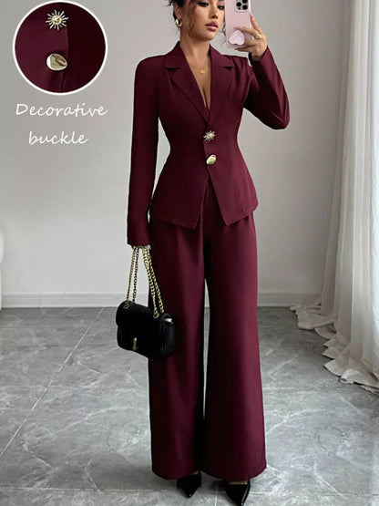 Lapel Collar Blazer & Wide Leg Pants Set Women's Sets The Nichole Collection