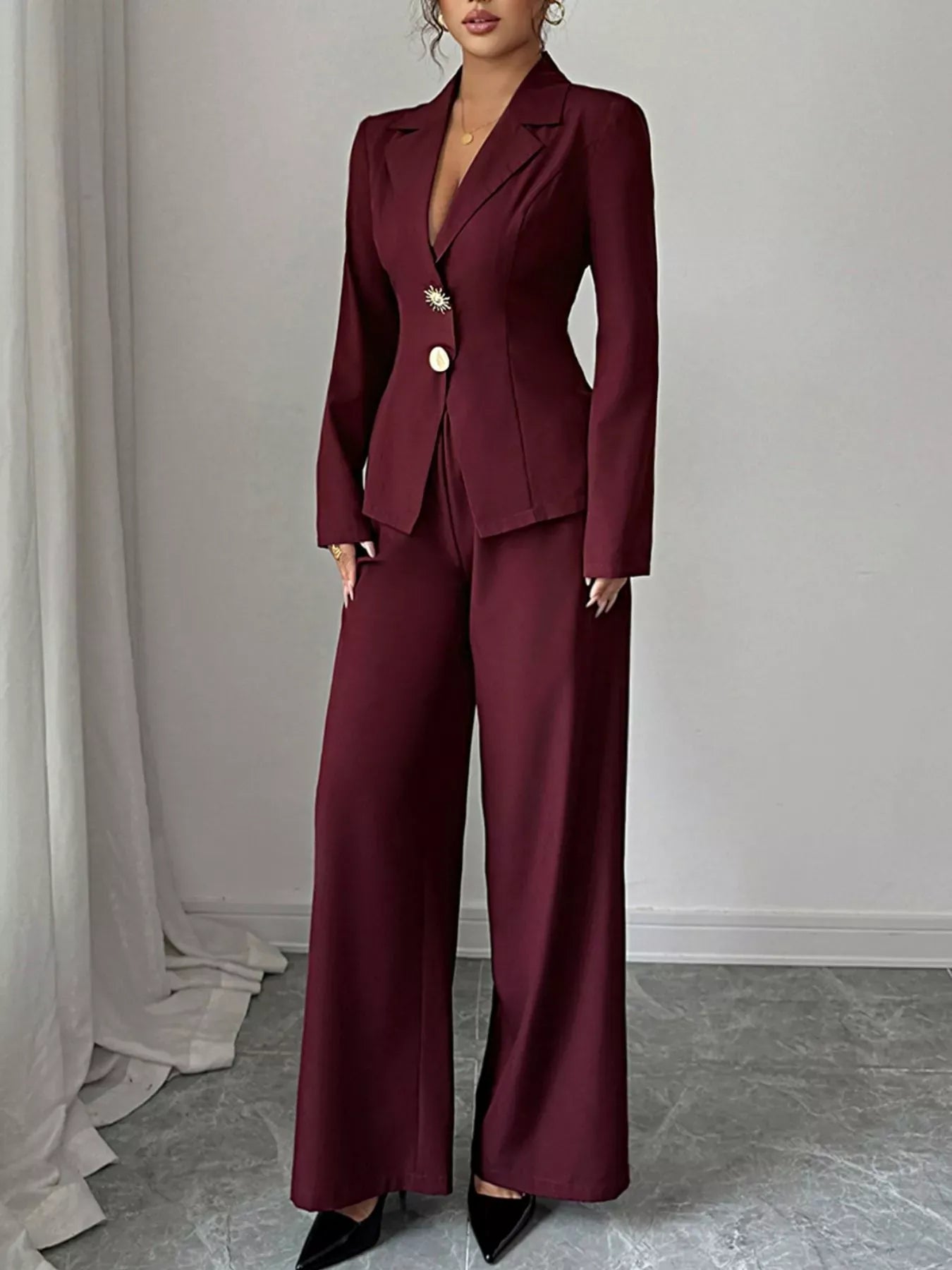 Lapel Collar Blazer & Wide Leg Pants Set Women's Sets The Nichole Collection