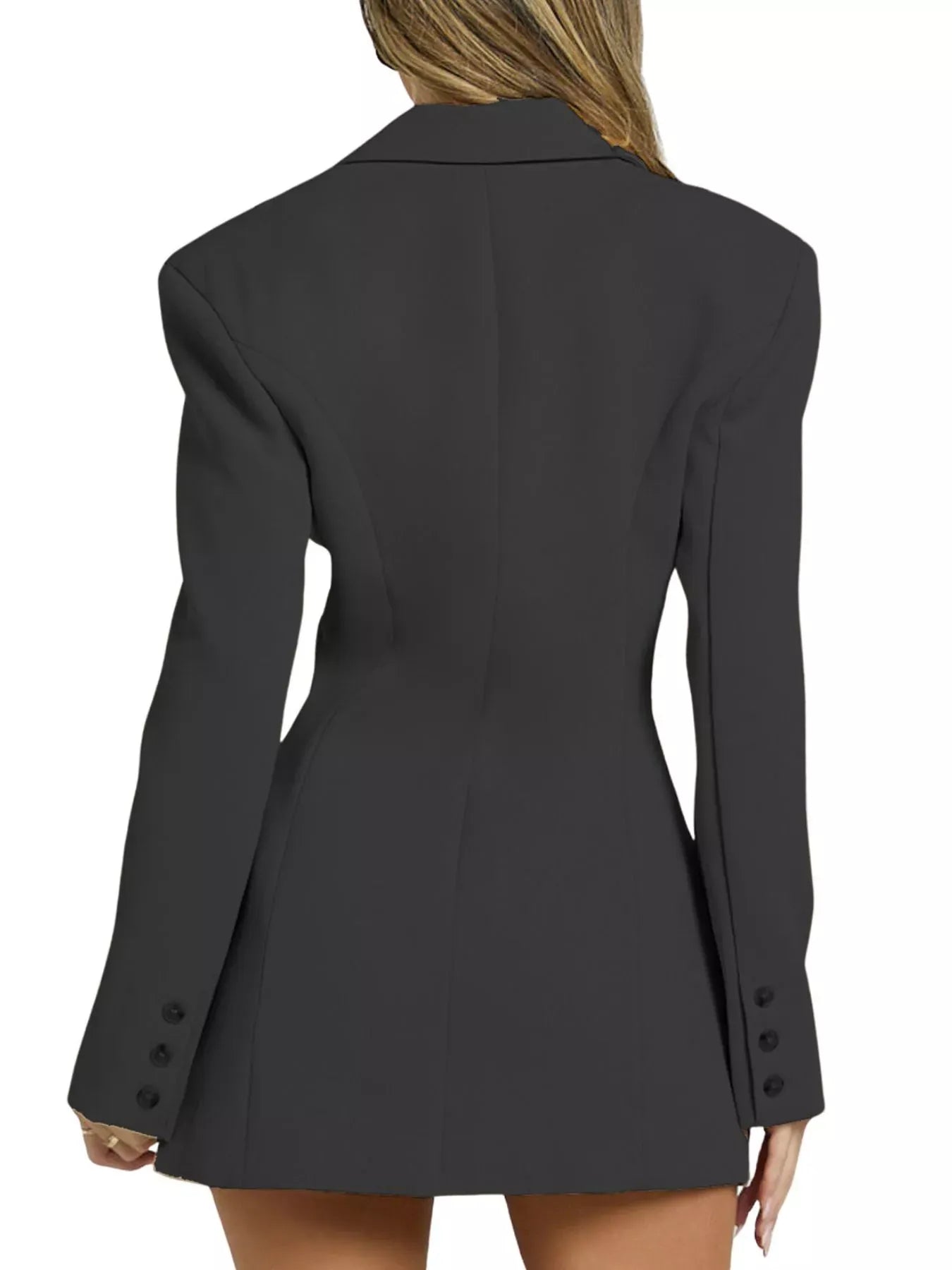 Lapel Collar Fitted Blazer Dress - Khaki / S