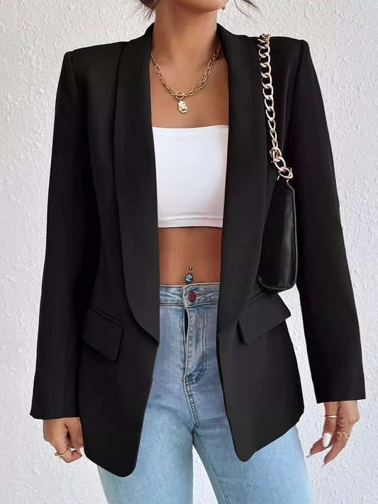 Lapel Collar Long Sleeve Blazer The Nichole Collection