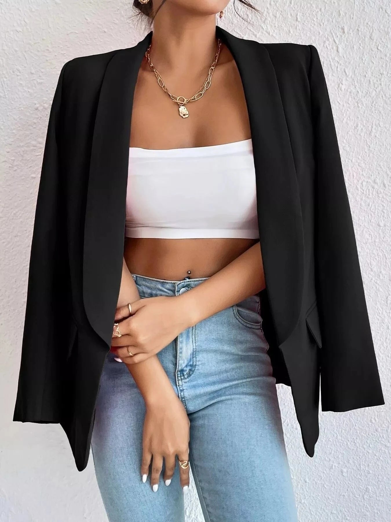 Lapel Collar Long Sleeve Blazer The Nichole Collection