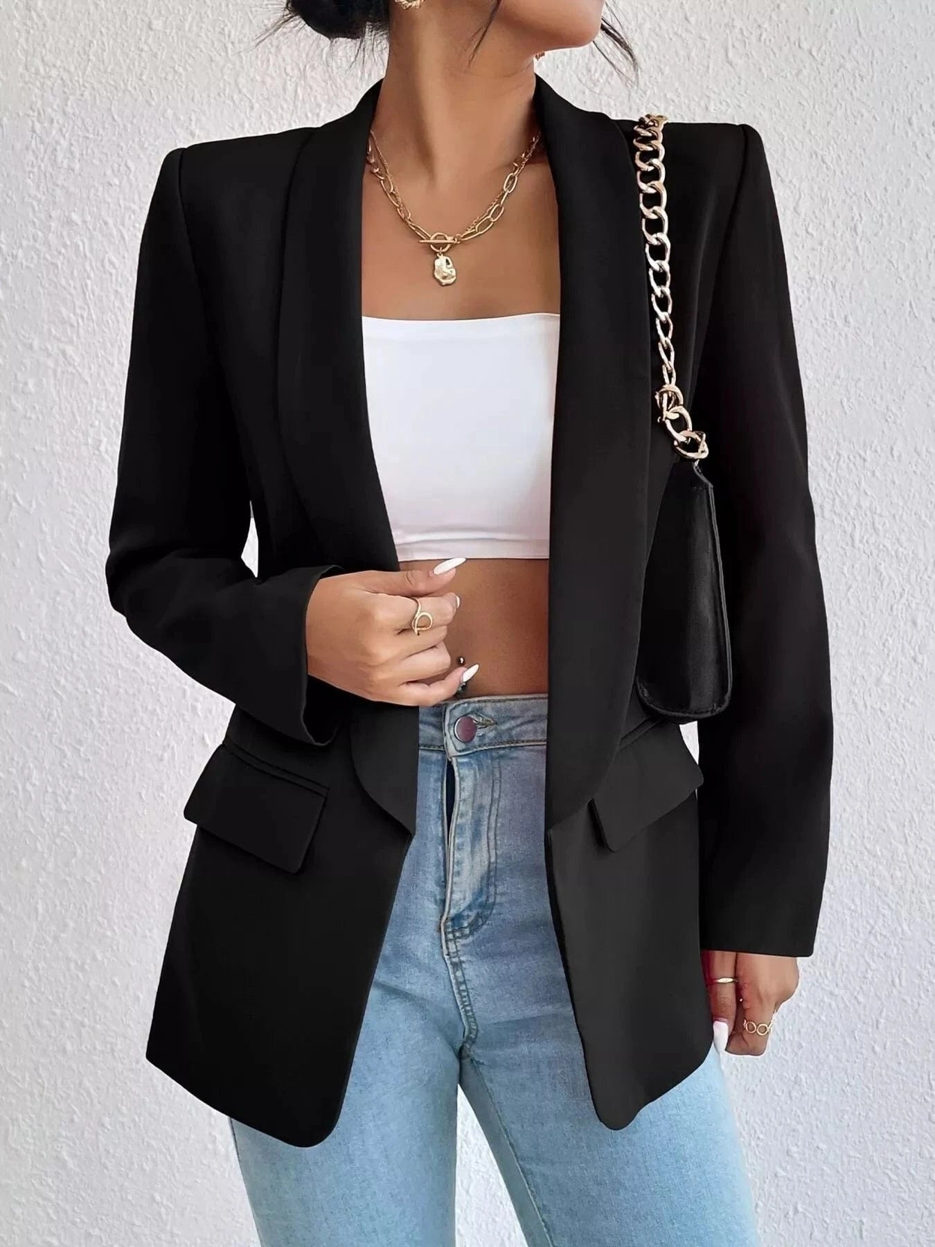 Lapel Collar Long Sleeve Blazer The Nichole Collection