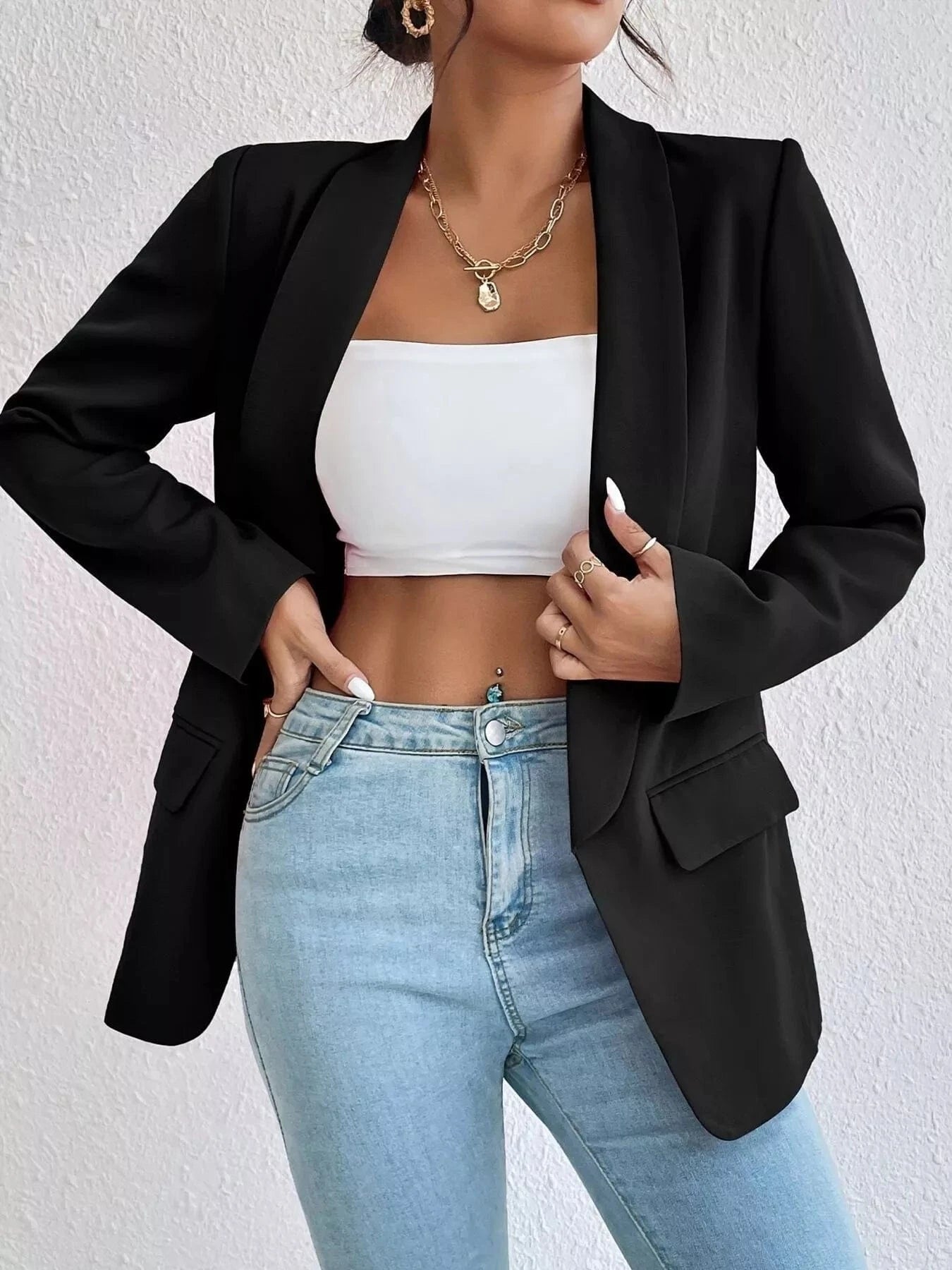 Lapel Collar Long Sleeve Blazer The Nichole Collection