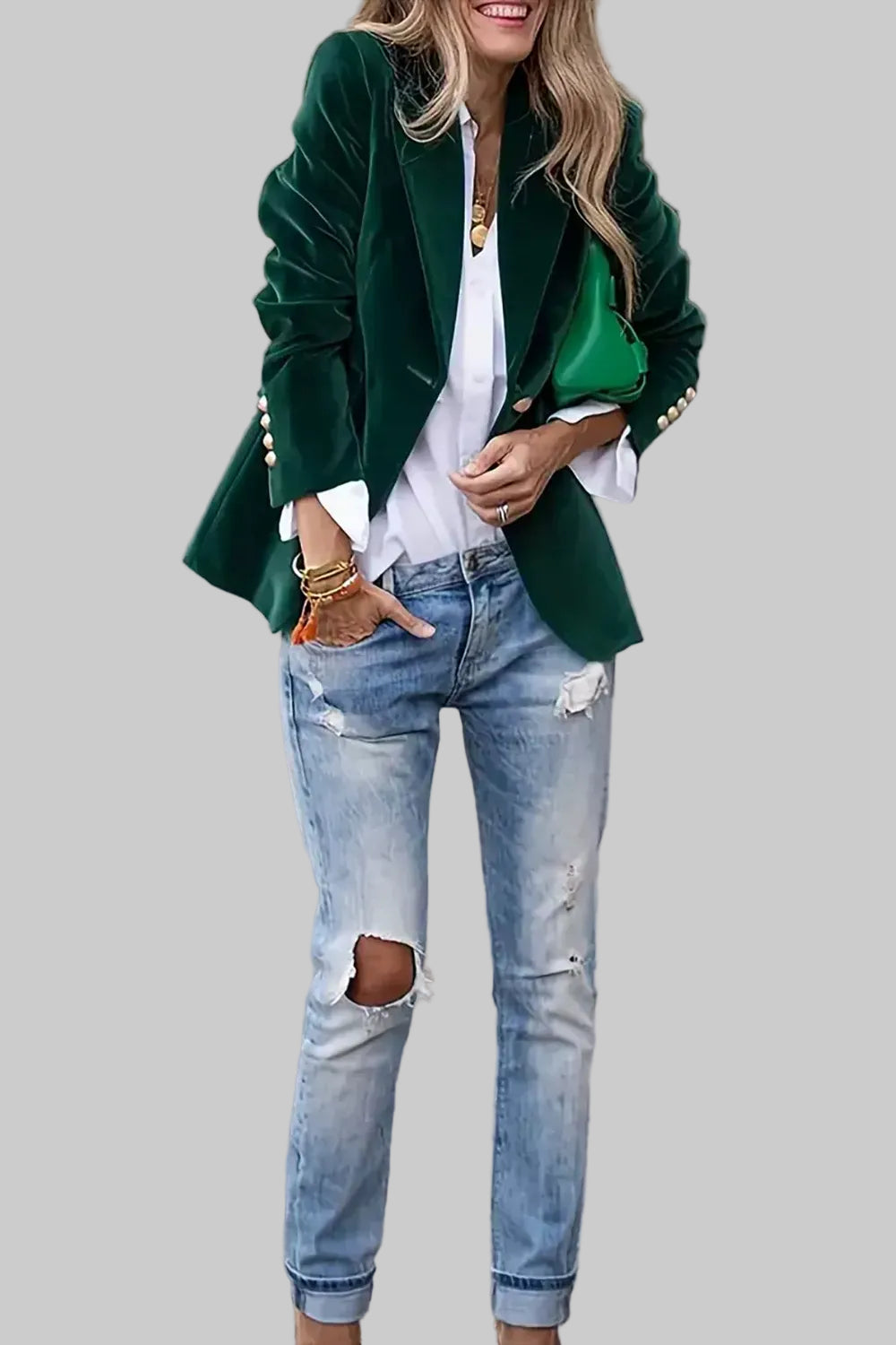 Lapel Collar One Button Blazer The Nichole Collection