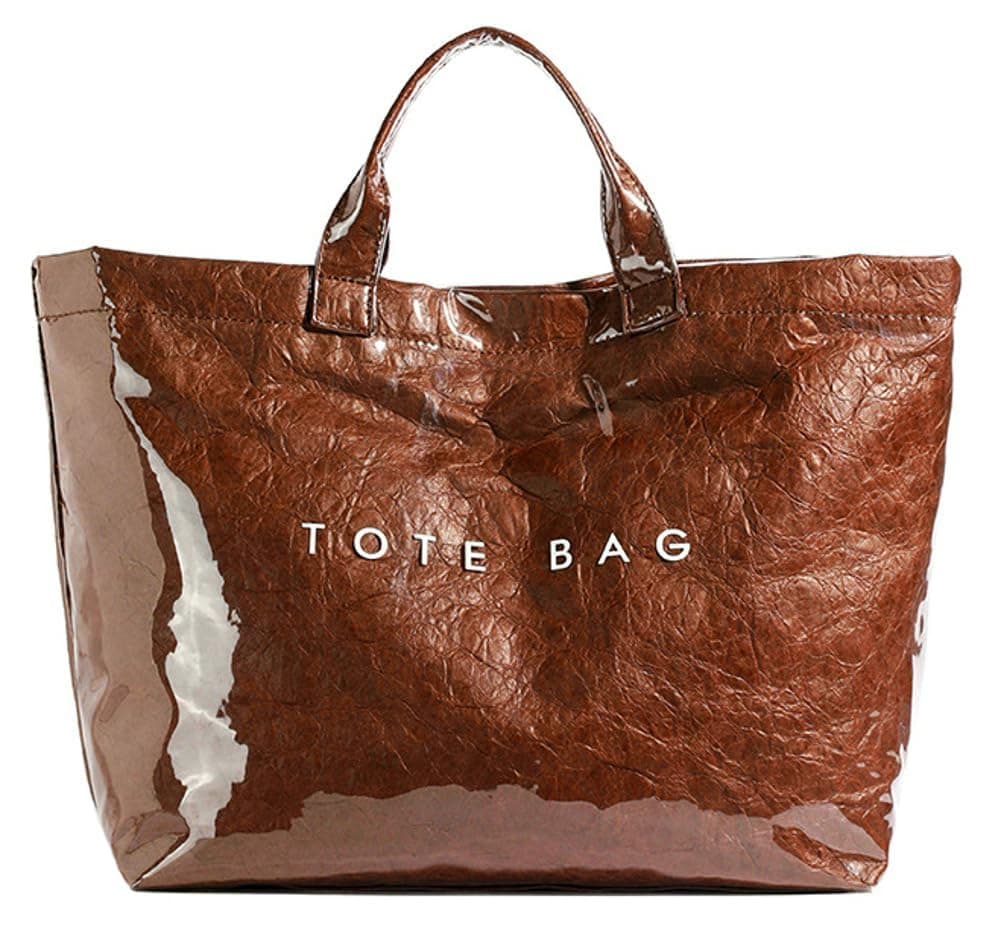 Large Letter Print Paper Tote Bag - Work & Travel Light Coffee The Nichole Collection - Official Site