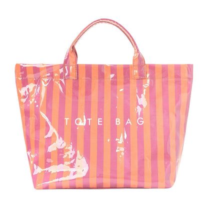 Large Letter Print Paper Tote Bag - Work & Travel Striped Orange Pink The Nichole Collection - Official Site