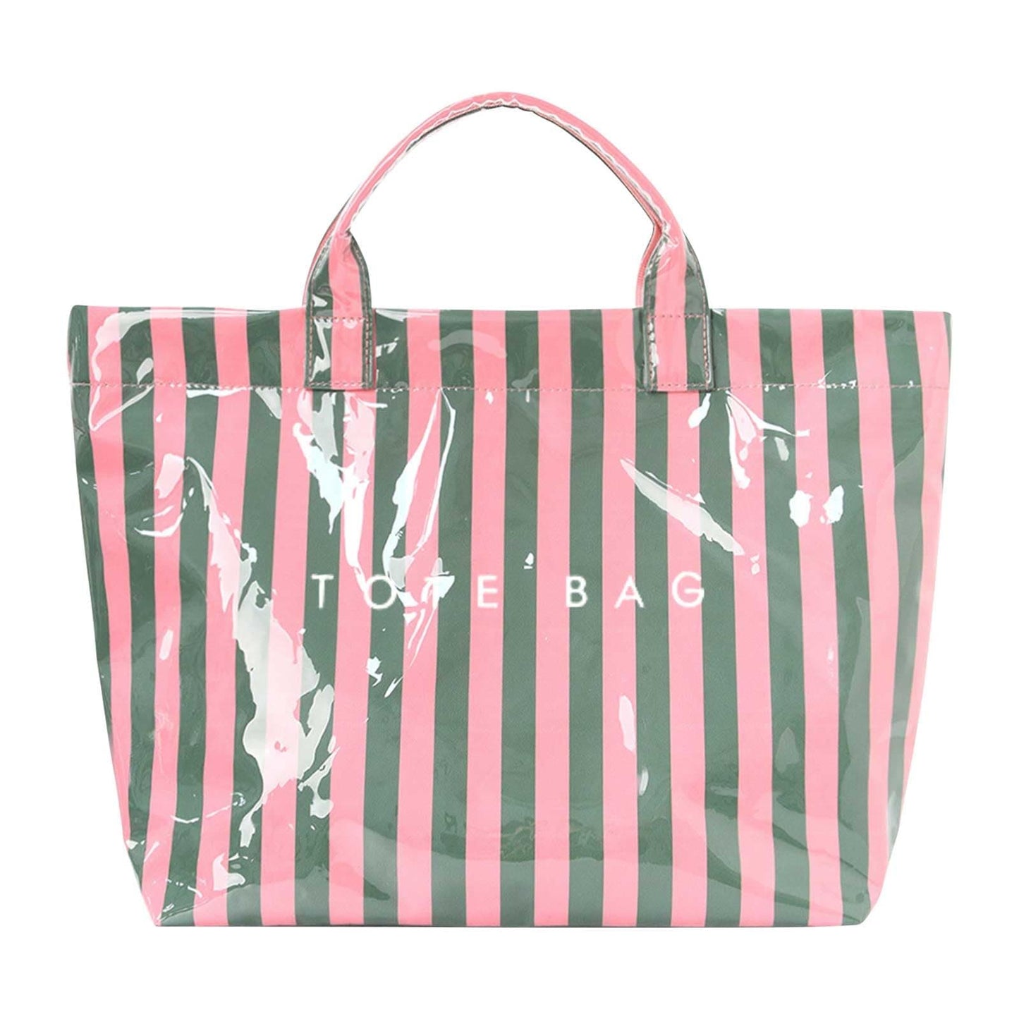Large Letter Print Paper Tote Bag - Work & Travel Striped Green Pink The Nichole Collection - Official Site