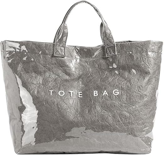 Large Letter Print Paper Tote Bag - Work & Travel Grey The Nichole Collection - Official Site
