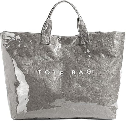 Large Letter Print Paper Tote Bag - Work & Travel Grey The Nichole Collection - Official Site