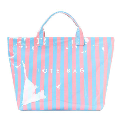 Large Letter Print Paper Tote Bag - Work & Travel Striped Blue Pink The Nichole Collection - Official Site