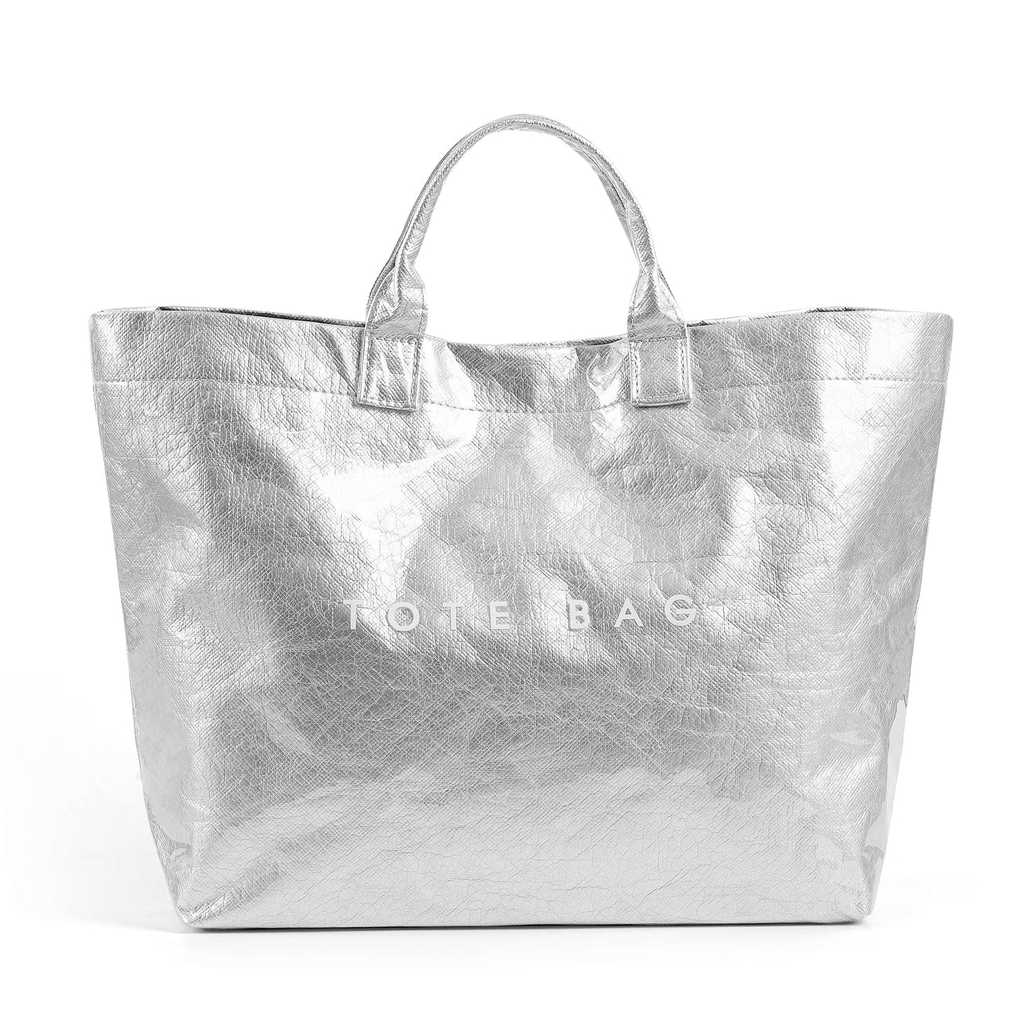 Large Letter Print Paper Tote Bag - Work & Travel Silver The Nichole Collection - Official Site