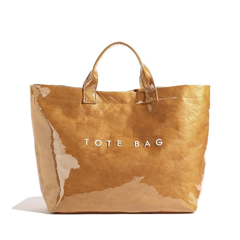Large Letter Print Paper Tote Bag - Work & Travel Brown The Nichole Collection - Official Site
