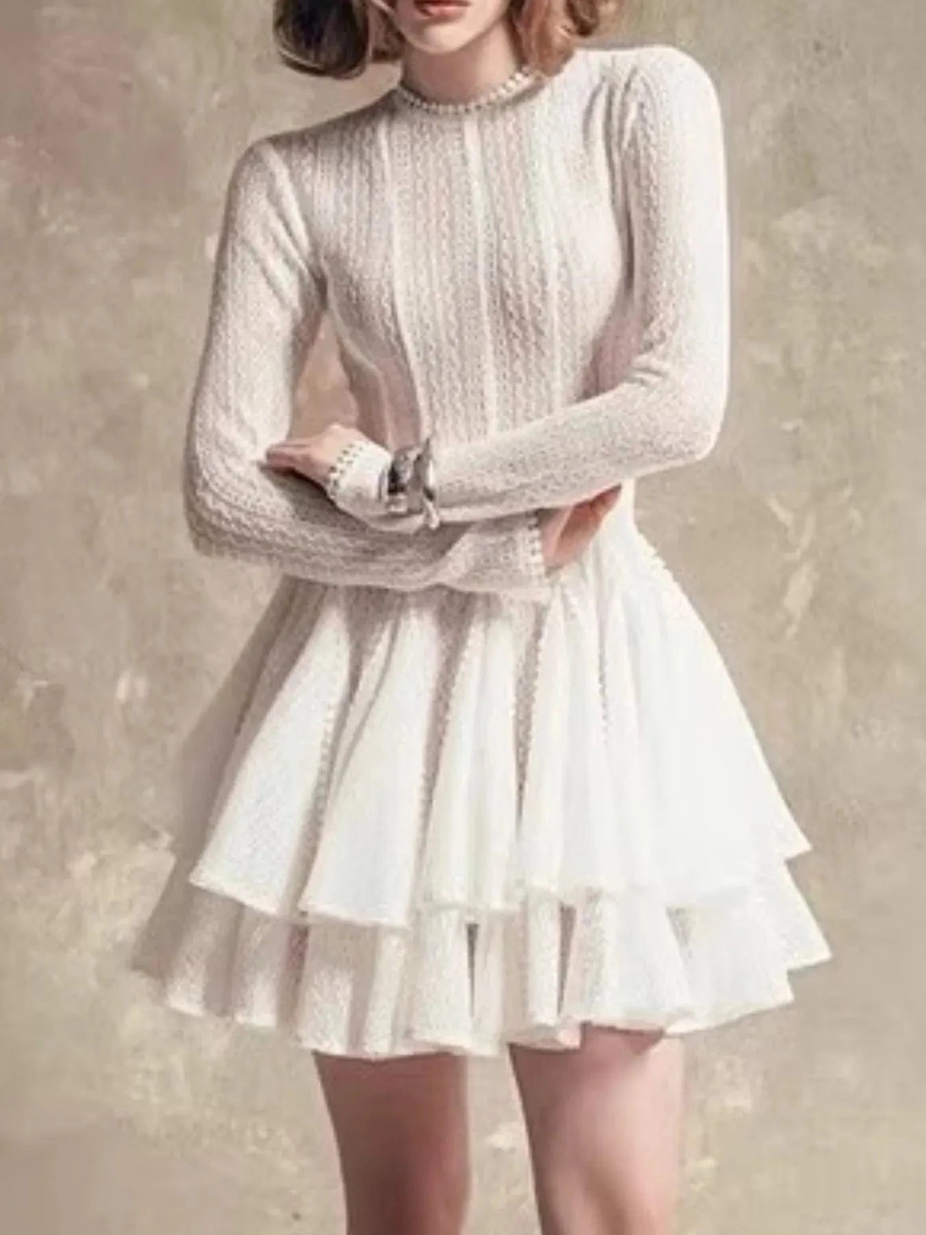 Layered Round Neck Long Sleeve Dress Dresses The Nichole Collection