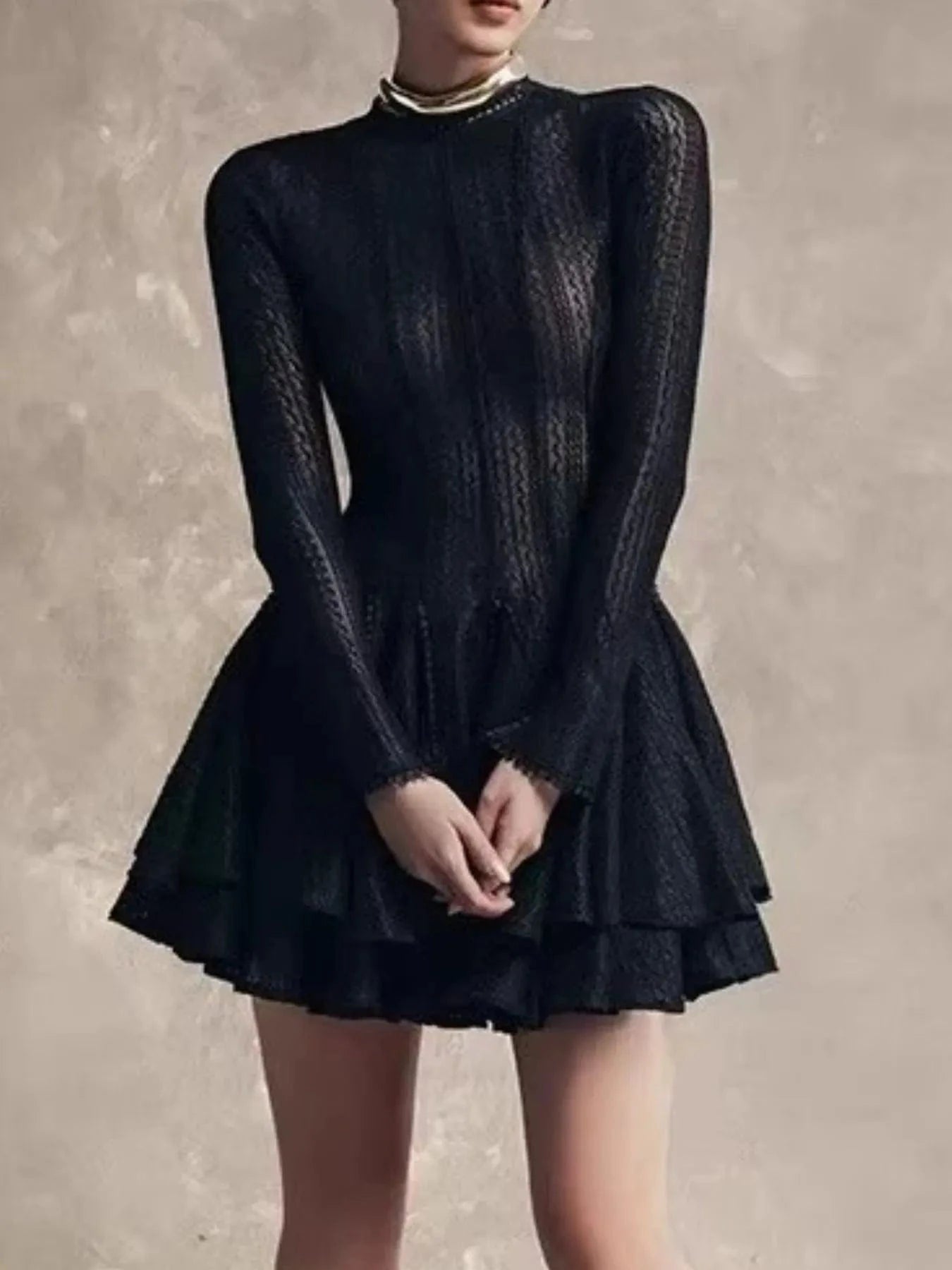 Layered Round Neck Long Sleeve Dress Dresses The Nichole Collection