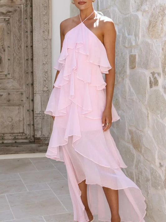 Layered Ruffled Halter Neck Dress Dresses The Nichole Collection - Official Site