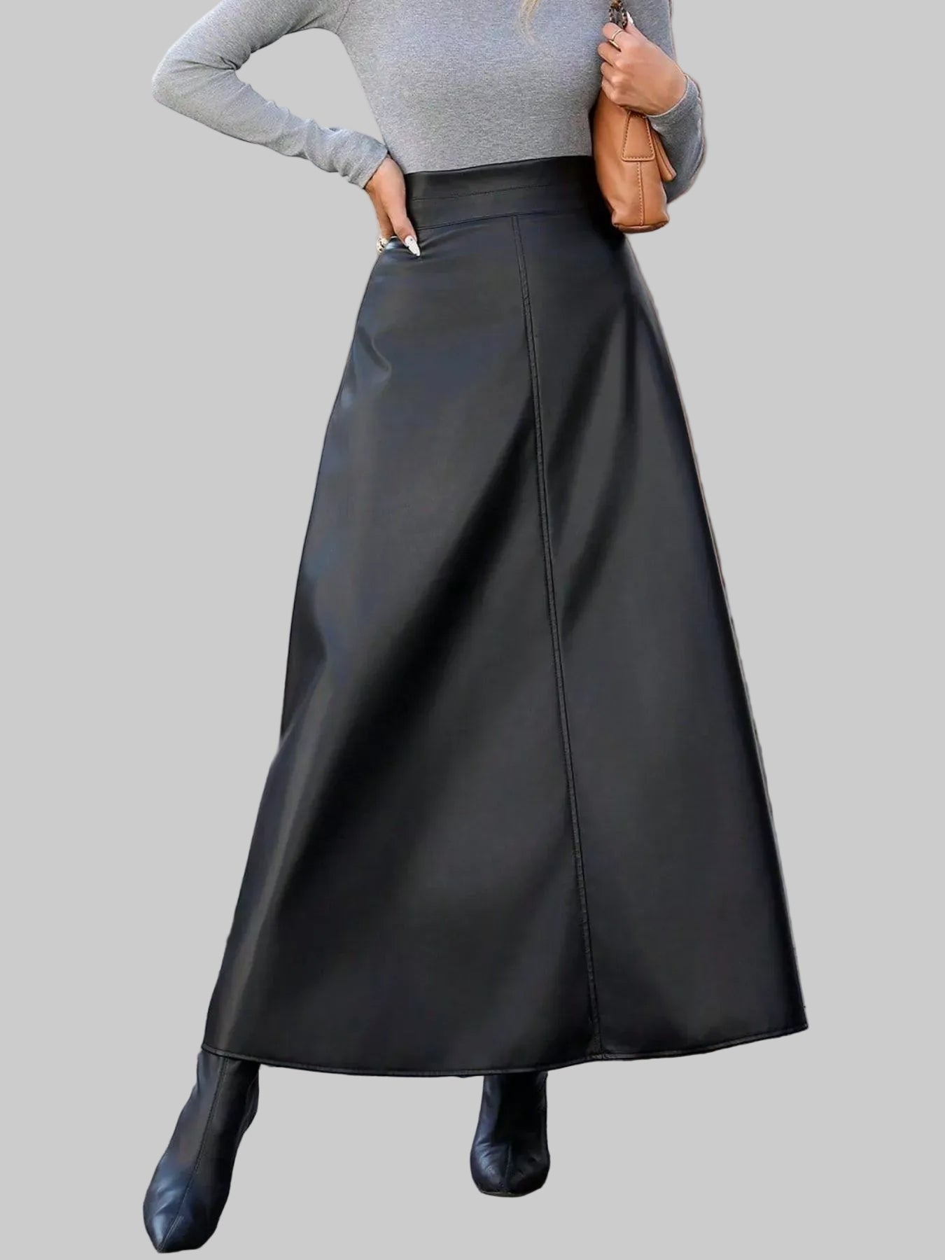 Leather A-Line Midi Skirt The Nichole Collection