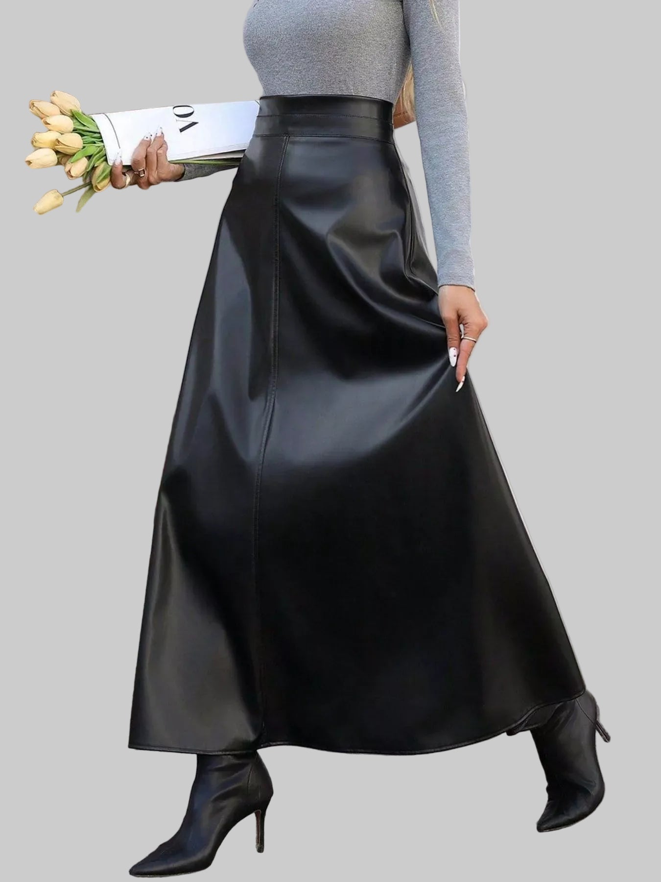 Leather A-Line Midi Skirt The Nichole Collection