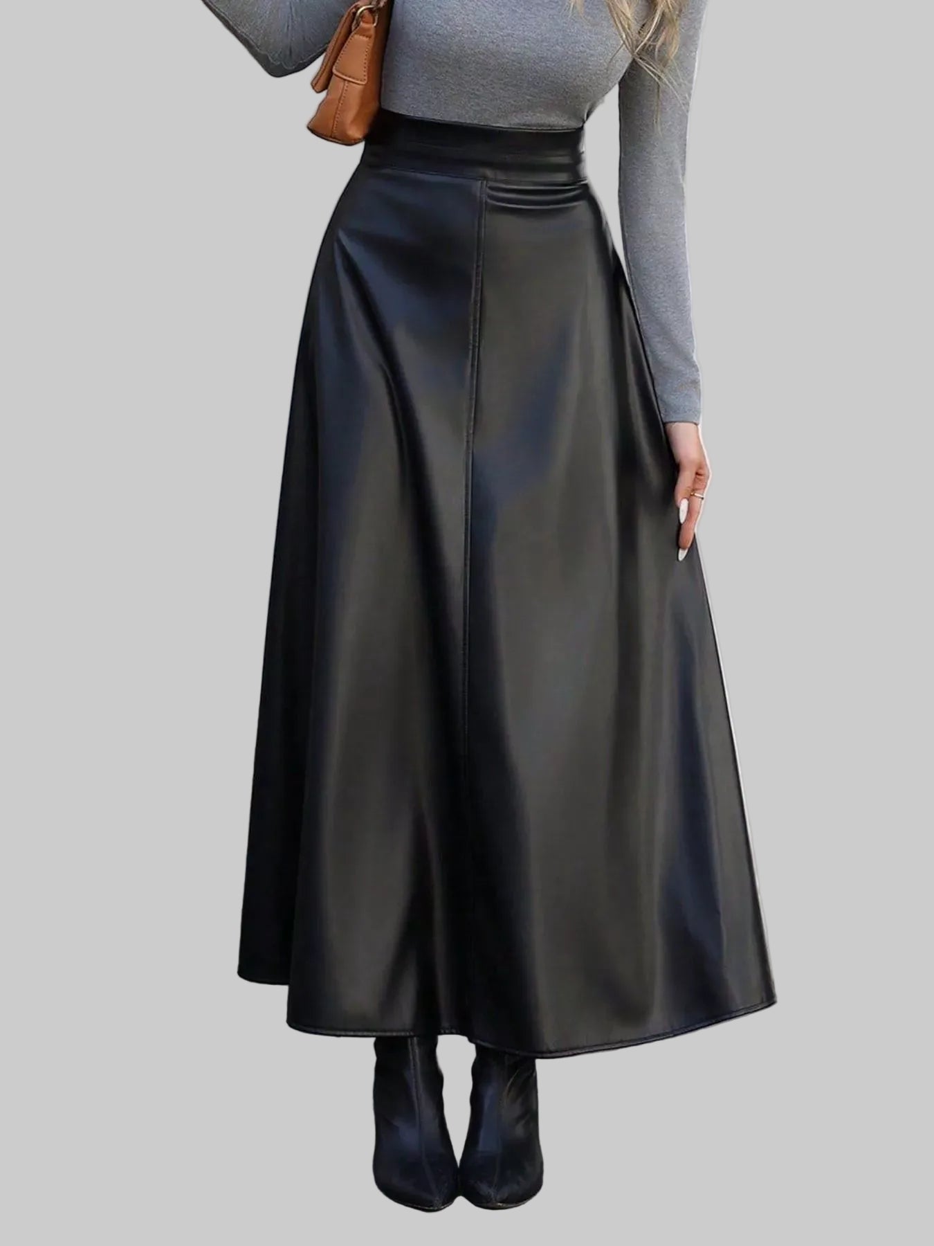 Leather A-Line Midi Skirt The Nichole Collection