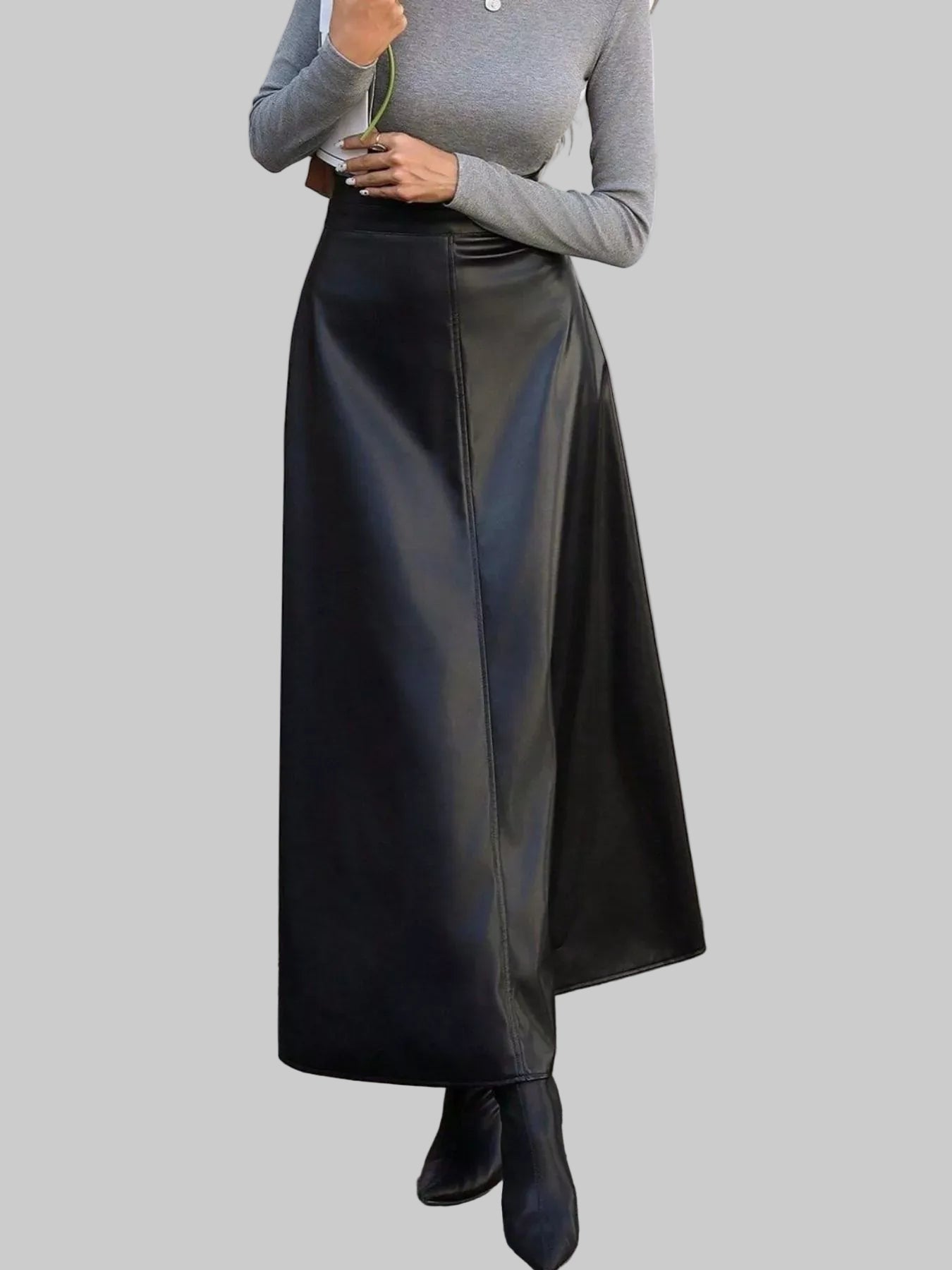 Leather A-Line Midi Skirt Black / S The Nichole Collection