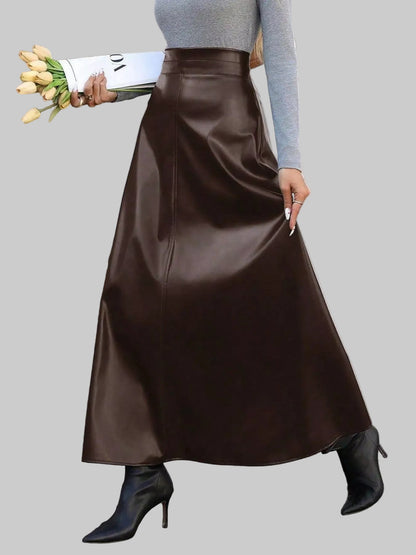 Leather A-Line Midi Skirt The Nichole Collection
