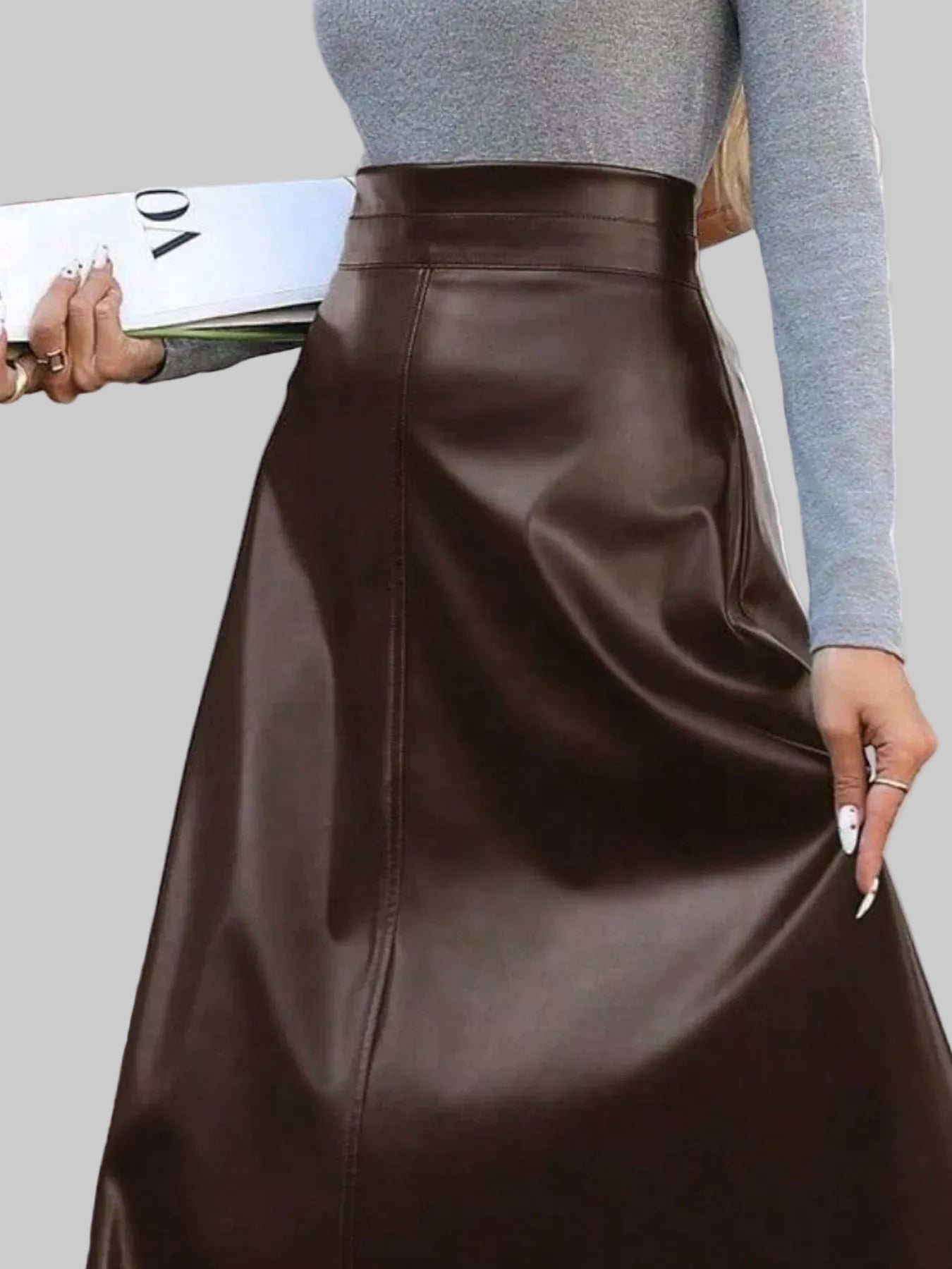 Leather A-Line Midi Skirt The Nichole Collection