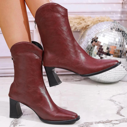 Leather Block Heel Boots The Nichole Collection