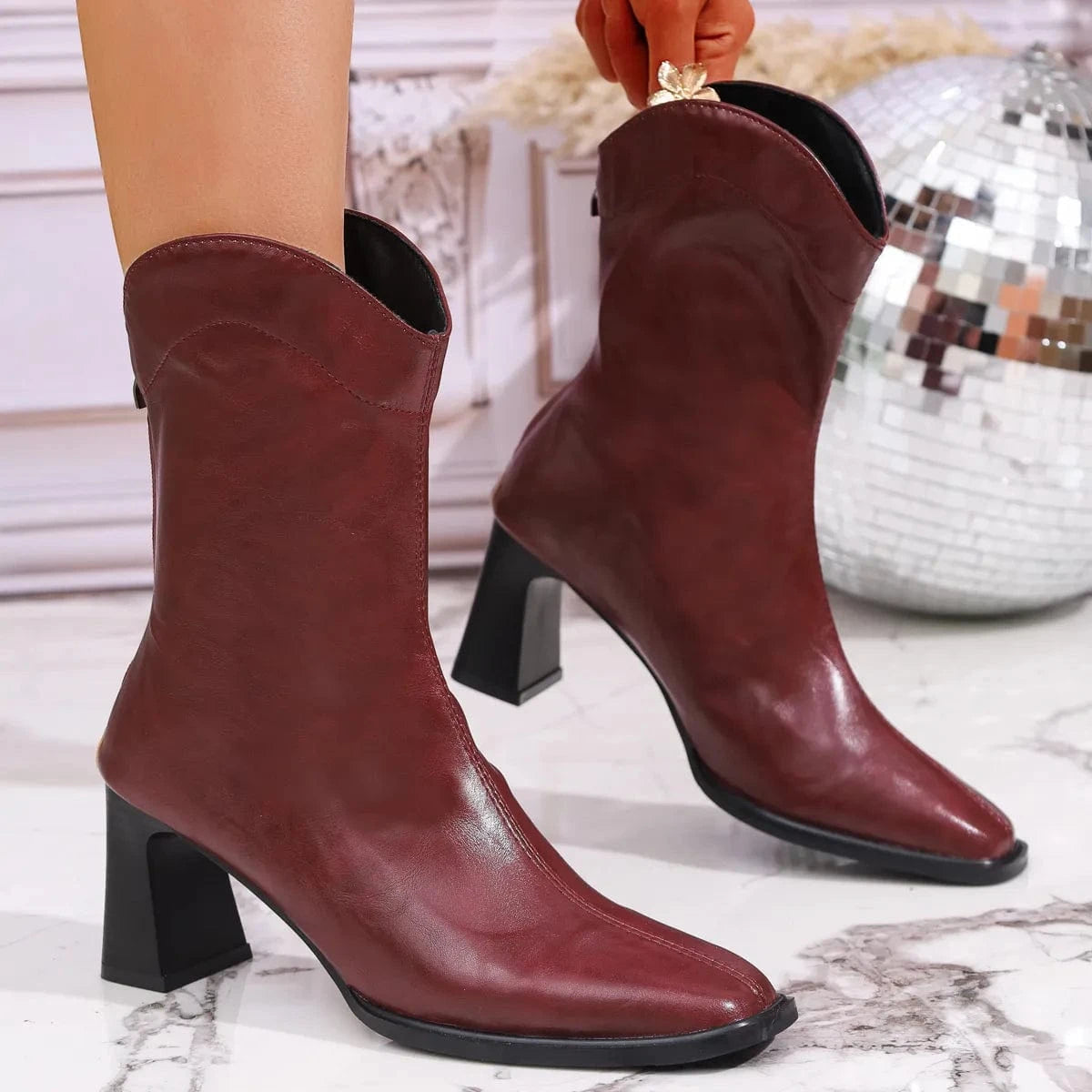 Leather Block Heel Boots The Nichole Collection