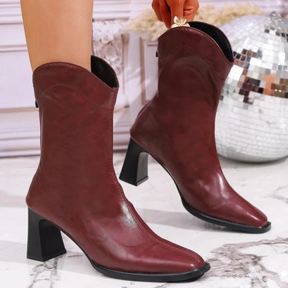 Leather Block Heel Boots The Nichole Collection