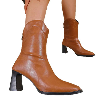 Leather Block Heel Boots The Nichole Collection