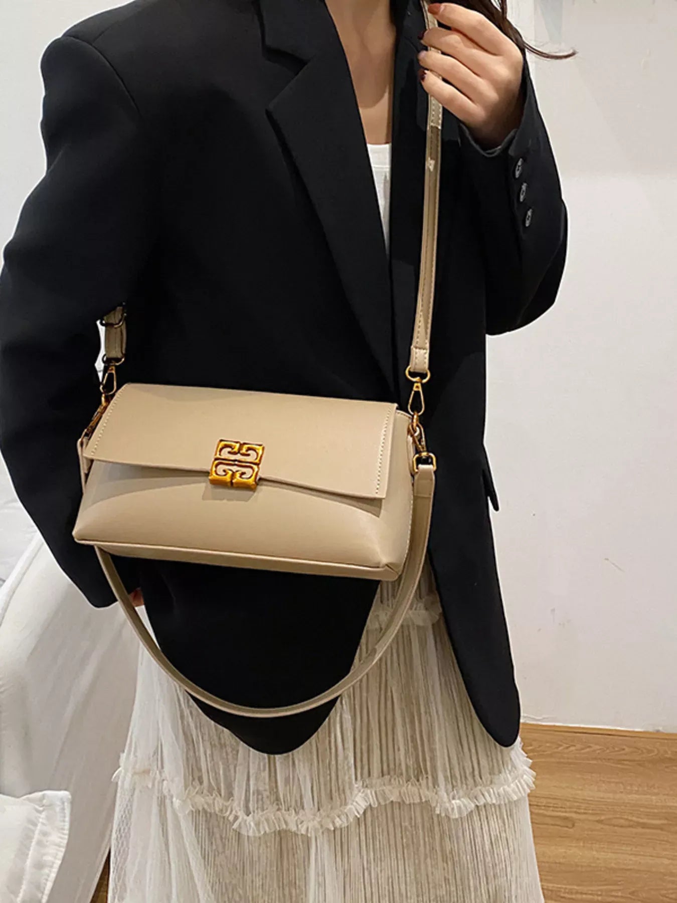 Leather Flap Crossbody Bag Khaki / onesize The Nichole Collection