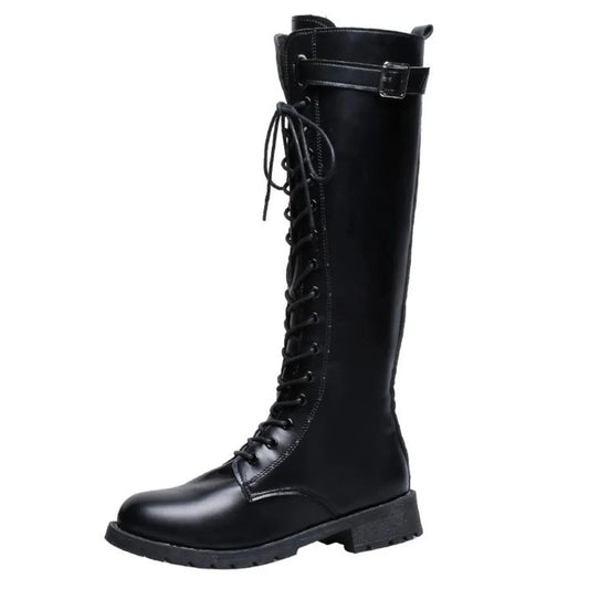 Leather Lace-Up Combat Boots Black / 35 The Nichole Collection