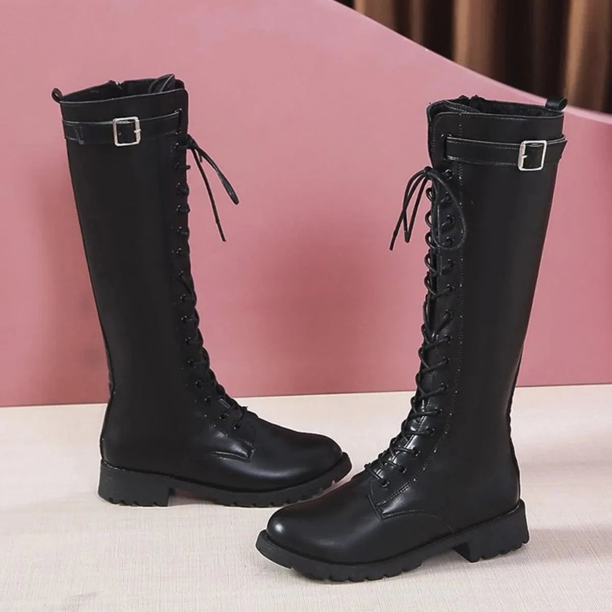 Leather Lace-Up Combat Boots The Nichole Collection
