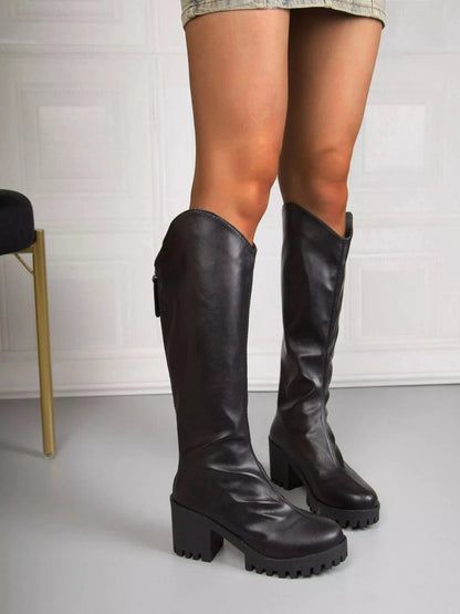 Leather Platform Block Heels Boots The Nichole Collection